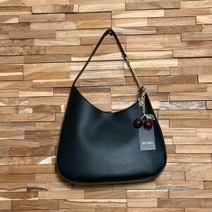 BCBG | Asymmetrical| Hobo Bag | Black | Faux Leather | Cherry Charm | Wristlet